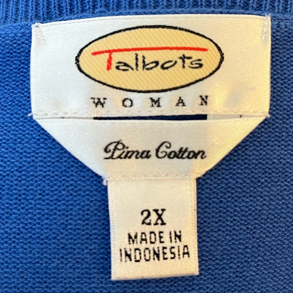 Talbots Blue Pima Cotton Sweater V-Neck Gold Button Sleeve Women’s 2X - Picture 6 of 9